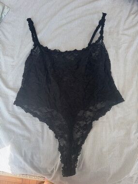 SKIMS Black Lace Thong Bodysuit - Women Intimates